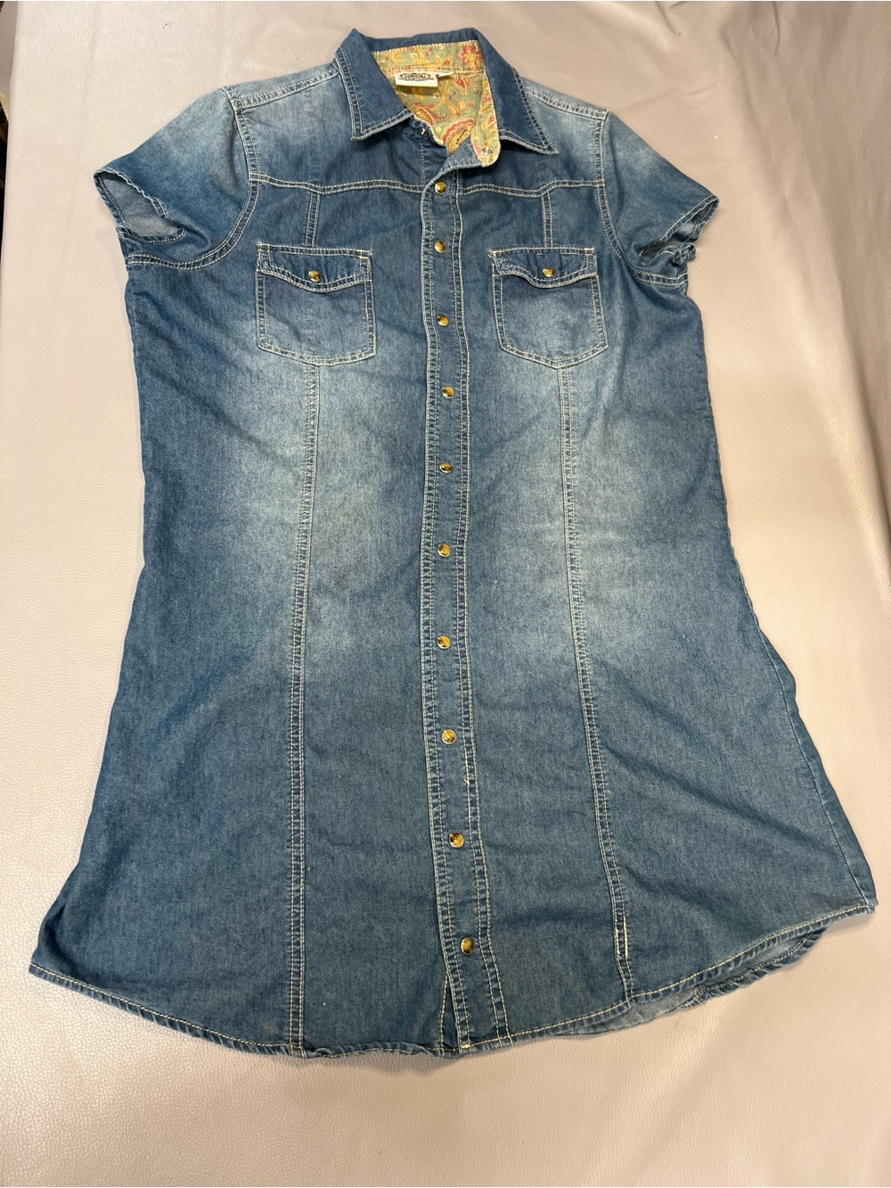 Denim Button-Front Mini Dress - Blue